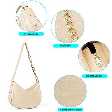 BABABA Classic Fashion Semi-circular Shoulder bag Handbags Messenger Bag, zipper Open And Close, Suitable For Women (white)