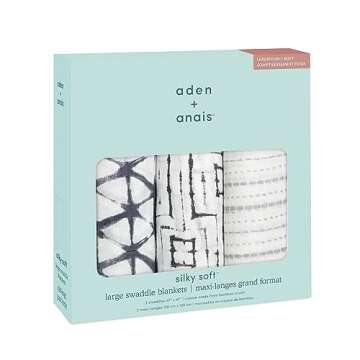 aden + anais Silky Soft Swaddle Blanket,100% Bamboo Viscose Muslin Blankets for Girls & Boys, Baby Receiving Swaddles, Ideal Newborn & Infant Swaddling Set, 3 Pack, Pebble Shibori