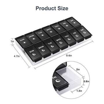 XL Weekly Pill Organizer 2 Times a Day, Fullicon Extra Large Daily Pill Cases Oversized AM PM Pill Box Twice a Day for Vitamin/Fish Oil/Pills/Supplements