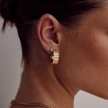 Chunky Gold Hoop Earrings Woman Lightweight 14K Jewelry