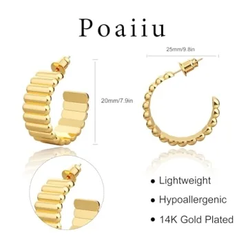 Chunky Gold Hoop Earrings Woman Lightweight 14K Jewelry