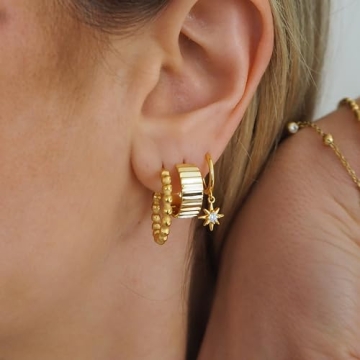 Chunky Gold Hoop Earrings Woman Lightweight 14K Jewelry