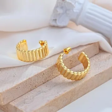 Chunky Gold Hoop Earrings Woman Lightweight 14K Jewelry