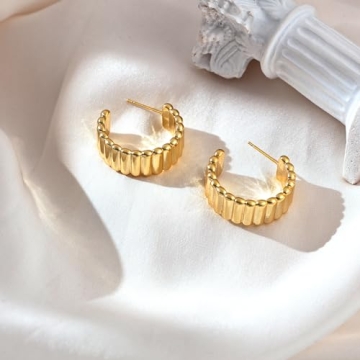 Chunky Gold Hoop Earrings Woman Lightweight 14K Jewelry