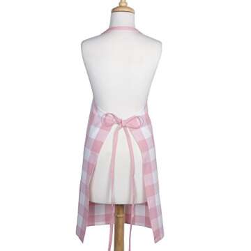 DII Unisex Buffalo Check Kitchen Collection, Classic Farmhouse Chef Apron, One Size, Pink &White