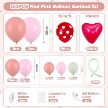 Red Pink Balloon Arch Kit, 120pcs Strawberry Balloon Garland Kit With Red Heart Latex Balloon Polka ...