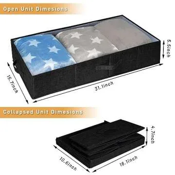 punemi Under Bed Storage Containers, Set of 2 Low Profile Under Crib Storage Bins With Lid, Large Sturdy Under Bed Clothes Drawer Organizers Box for Dorm Room Couch Closet Basement, Black