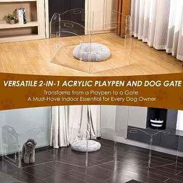 Dog Playpen OR Extra Wide 144" House Dog Gates 2-in-1 – Foldable 6 Panel Acrylic Indoor Fence, Clear Pet Gate with Door, 24" Tall Freestanding Play Pen for Puppy Small to Medium Dogs