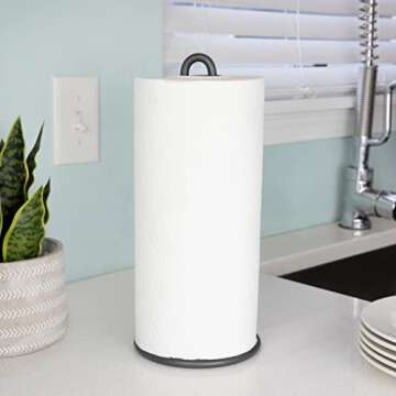 Spectrum Diversified Euro Paper Towel Holder Countertop, Industrial Gray - Sturdy Paper Towel Dispenser for Kitchen & Dining Table - Countertop Paper Towel Stand for Easy Dispensing & Organization