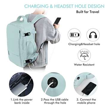 Beraliy Large Travel Backpack for Women Airline Approved, Carry On Backpack,17.3 Inch Laptop Backpack, Personal Item Bag Casual Daypack Backpacks,Mint Green