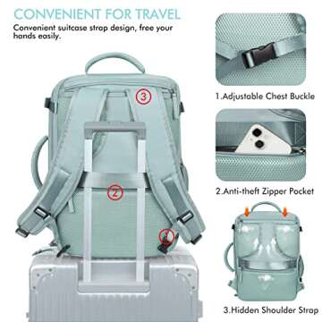 Beraliy Large Travel Backpack for Women Airline Approved, Carry On Backpack,17.3 Inch Laptop Backpack, Personal Item Bag Casual Daypack Backpacks,Mint Green