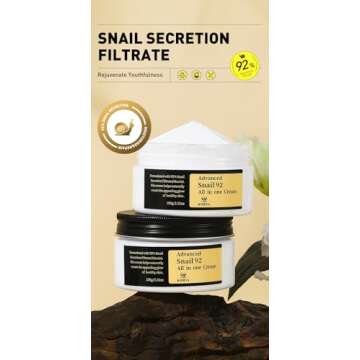 Advanced Snail Mucin 92% Face Cream Snail Moisturizer Powerful Anti Aging Blemishes for Deep Hydrati...