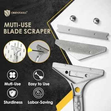 ORIENTOOLS Heavy Duty 4-inch Razor Blade Scraper with Long-Handle, Cleaning Glass Wall Scraper, Painting stripping tools,Tile Adhesive Removal