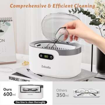 ZEBADIA Sonic Cleaner: 600ml Ultrasonic Jewelry Cleaner for Rings, Glasses, and More