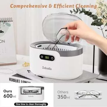 ZEBADIA Sonic Cleaner: 600ml Ultrasonic Jewelry Cleaner for Rings, Glasses, and More