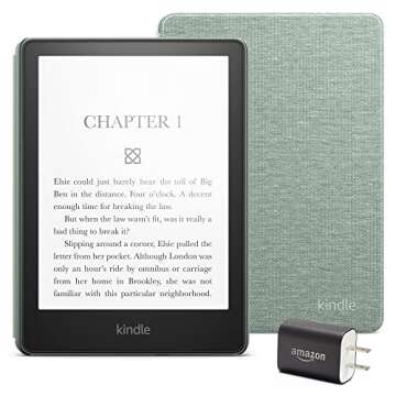 Kindle Paperwhite Essentials Bundle including Kindle Paperwhite (16 GB) - Agave Green, Fabric Cover ...