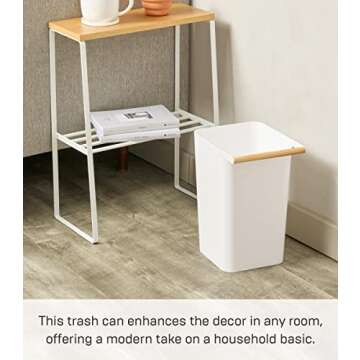 Yamazaki Home Como Modern Slim Square Trash Can Garbage Waste Basket for Bathroom Kitchen ABS Plastic One Size White