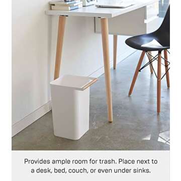 Yamazaki Home Como Modern Slim Square Trash Can Garbage Waste Basket for Bathroom Kitchen ABS Plastic One Size White