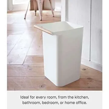 Yamazaki Home Como Modern Slim Square Trash Can Garbage Waste Basket for Bathroom Kitchen ABS Plastic One Size White