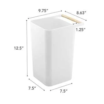 Yamazaki Home Como Modern Slim Square Trash Can Garbage Waste Basket for Bathroom Kitchen ABS Plastic One Size White