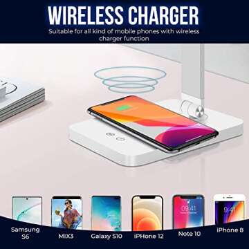 WBM SMART LED Table Lamp, Foldable Desk Lamp with Wireless Charger & USB Port, 3-Brightness Levels, for Home & Office