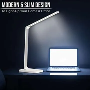WBM SMART LED Table Lamp, Foldable Desk Lamp with Wireless Charger & USB Port, 3-Brightness Levels, for Home & Office