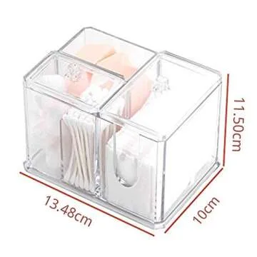 SUNFICON Swab Balls Holder Cotton Pads Holder Organizer Q-tip Dispenser Qtip Storage Canister Cosmetic Pads Container Flossers Box Case with 4-Grid and 2 Lids Design,Acrylic Crystal Clear