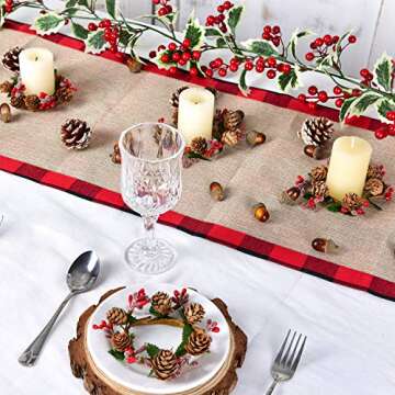 DearHouse 6pcs Christmas Candle Holders with Berry Pinecone Candle Ring, Decorative Glass Tealight Candle Holder for Home, Wedding, Living Room and Bedroom Decor