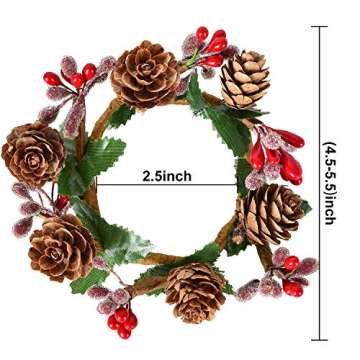 DearHouse 6pcs Christmas Candle Holders with Berry Pinecone Candle Ring, Decorative Glass Tealight Candle Holder for Home, Wedding, Living Room and Bedroom Decor