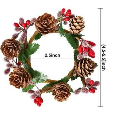 DearHouse 6pcs Christmas Candle Holders with Berry Pinecone Candle Ring, Decorative Glass Tealight Candle Holder for Home, Wedding, Living Room and Bedroom Decor