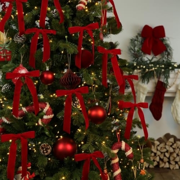 Premium Red Velvet Christmas Bow Set - 24 Pcs for Holiday Decor