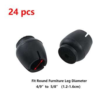 Antrader 24pcs Silicone Black Furniture Pads with Felt Pads Floor Protectors Non-Slip Sofa Chair Table Glides Feet Caps Fit Round Diameter 4/9" to 5/8" (1.2-1.6cm)