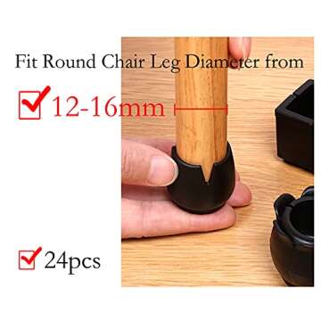 Antrader 24pcs Silicone Black Furniture Pads with Felt Pads Floor Protectors Non-Slip Sofa Chair Table Glides Feet Caps Fit Round Diameter 4/9" to 5/8" (1.2-1.6cm)