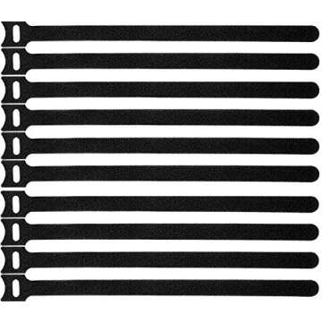 50 Pcs Reusable Fastening Cable Ties, Microfiber Cloth 12 Inch Hook and Loop Cord Ties, Black