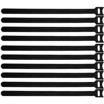 50 Pcs Reusable Fastening Cable Ties, Microfiber Cloth 12 Inch Hook and Loop Cord Ties, Black