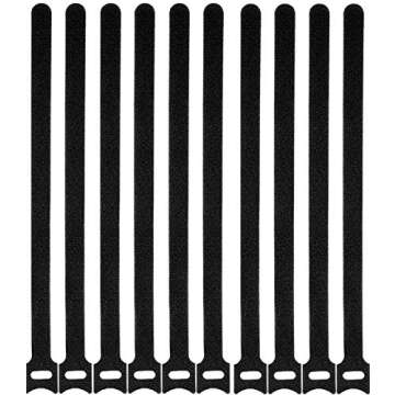 50 Pcs Reusable Fastening Cable Ties, Microfiber Cloth 12 Inch Hook and Loop Cord Ties, Black