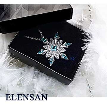 Elensan Sterling Silver Blue Crystal Snowflake Necklace