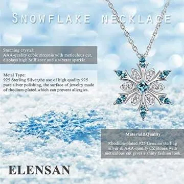 Elensan Sterling Silver Blue Crystal Snowflake Necklace
