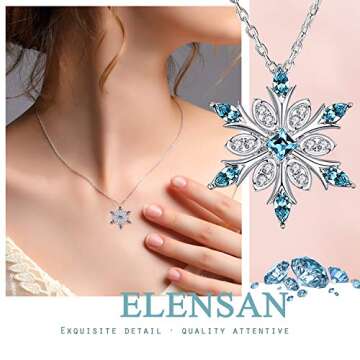 Elensan Sterling Silver Blue Crystal Snowflake Necklace