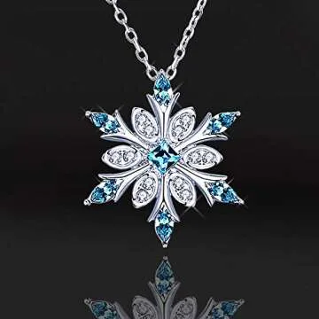 Elensan Sterling Silver Blue Crystal Snowflake Necklace