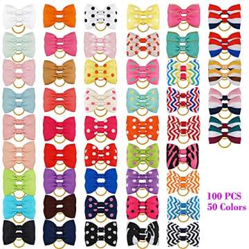 Yxiang 100PCS Cute Pet Grooming Accessories - Colored Polka Dot Hair Bows with Rubber Bands for Smal...