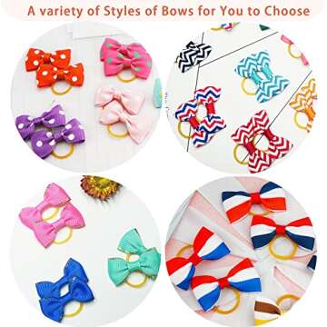 Yxiang 100PCS Cute Pet Grooming Accessories - Colored Polka Dot Hair Bows with Rubber Bands for Small Dogs and Puppies like Yorkies - 50 Pairs