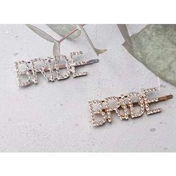 Sowaka BRIDE Hair Pin 2 Pcs Gold Silver Metal Vintage Hair Clip with Rhinestone Letter Hair Accessor...