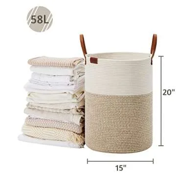 VIPOSCO Large Laundry Basket with Leather Handle 58L
