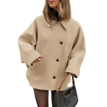 Tankaneo Womens Pea Coats Classic Notch Lapel Single Breasted Oversized Fall Winter Jackets Outerwear