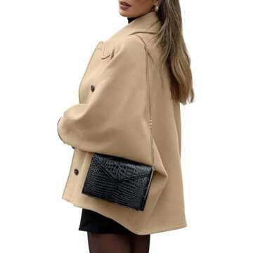 Tankaneo Womens Pea Coats Classic Notch Lapel Single Breasted Oversized Fall Winter Jackets Outerwear