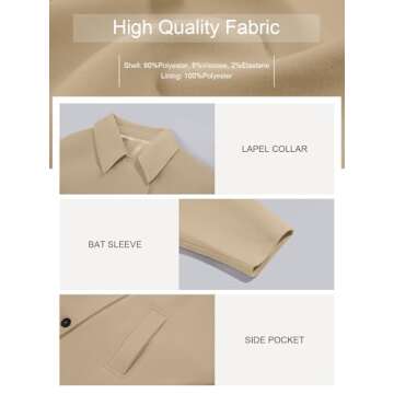 Tankaneo Womens Pea Coats Classic Notch Lapel Single Breasted Oversized Fall Winter Jackets Outerwear