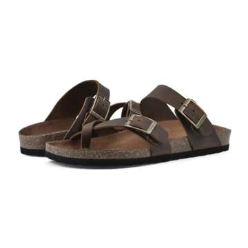WHITE MOUNTAIN Shoes Gracie Women's Flat Sandal, Brown/Leather, 8 M