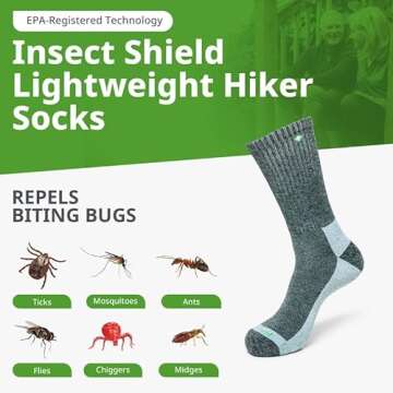 Insect Shield Lightweight Hiking Socks With Permethrin Bug Repellant - Protective Clothing for Men & Women, Khaki, Large