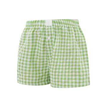 KOSUSANILL Y2K Boxer Shorts - Low Waist Plaid Sleep Shorts for Women (Green-1, S)